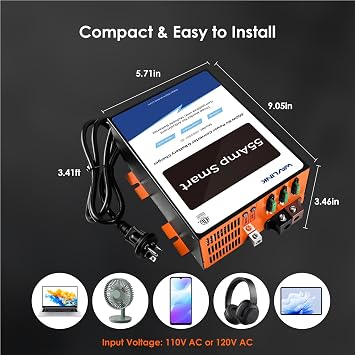 WAVLINK 55 Amp RV Power Converter, 120V AC to 12V DC Battery Charger with 3 Smart Charging Modes, 13V-16.5V Adjustable Operating Range, Multi-Stage Charging
