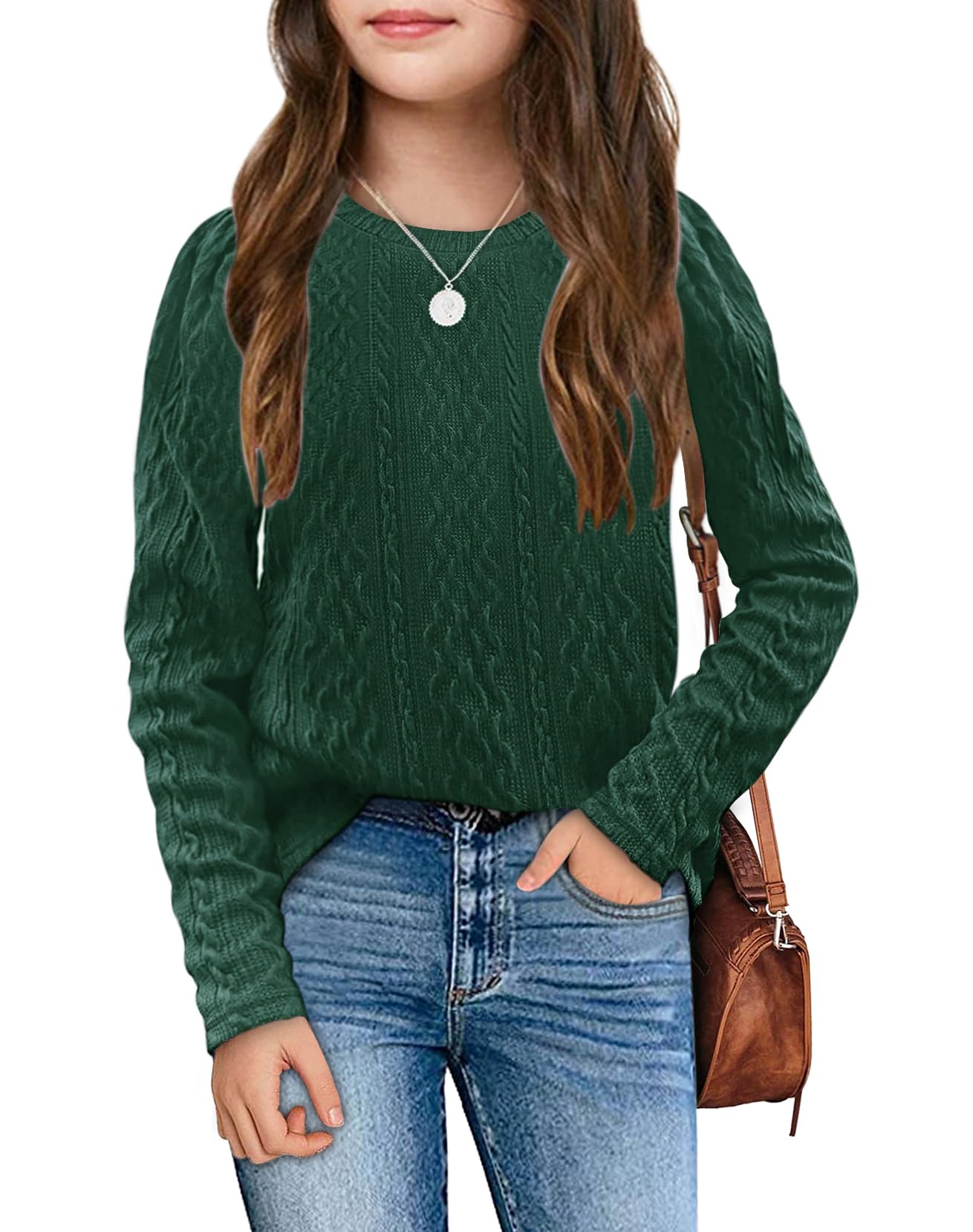 Chauds hauts en tricot d'automne mignons pulls filles Ebifin col rond manches longues - 7