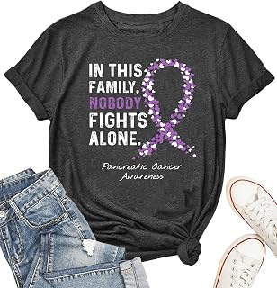 Pancreatic Cancer Shirt for Women Purple Ribbon Support Pancreatic Cancer Awareness Tees Tops