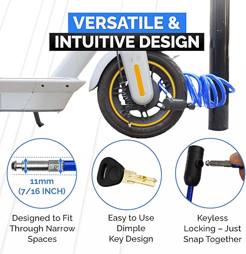 Miniatura 4 de DocksLocks Juego de candado de cable para bicicleta, cable de seguridad en espiral con cerradura de llave y soporte de montaje, protección antirrobo