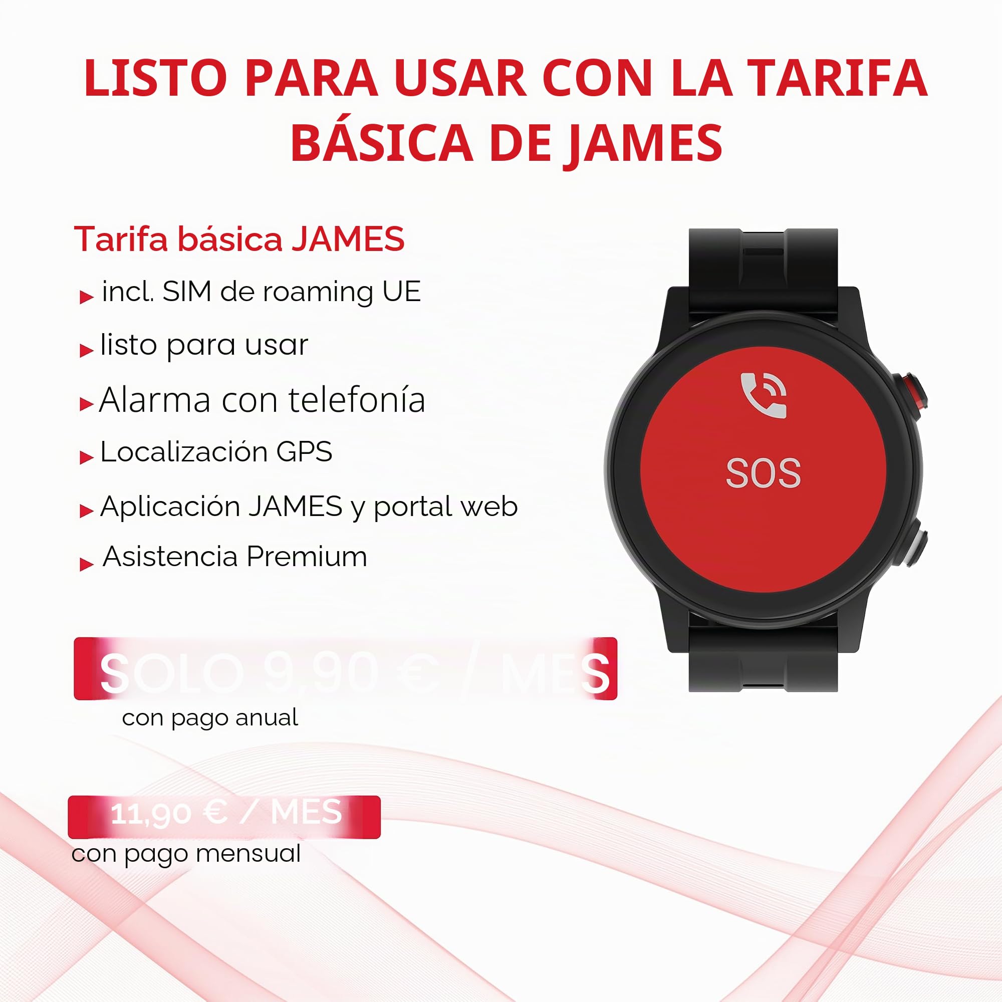 James R9 - Reloj de Emergencia y Seguridad para Personas Mayores, detección de caídas, botón de Llamada de Emergencia y Seguimiento GPS, podómetro, Monitor de frecuencia cardíaca, aplicación Familiar