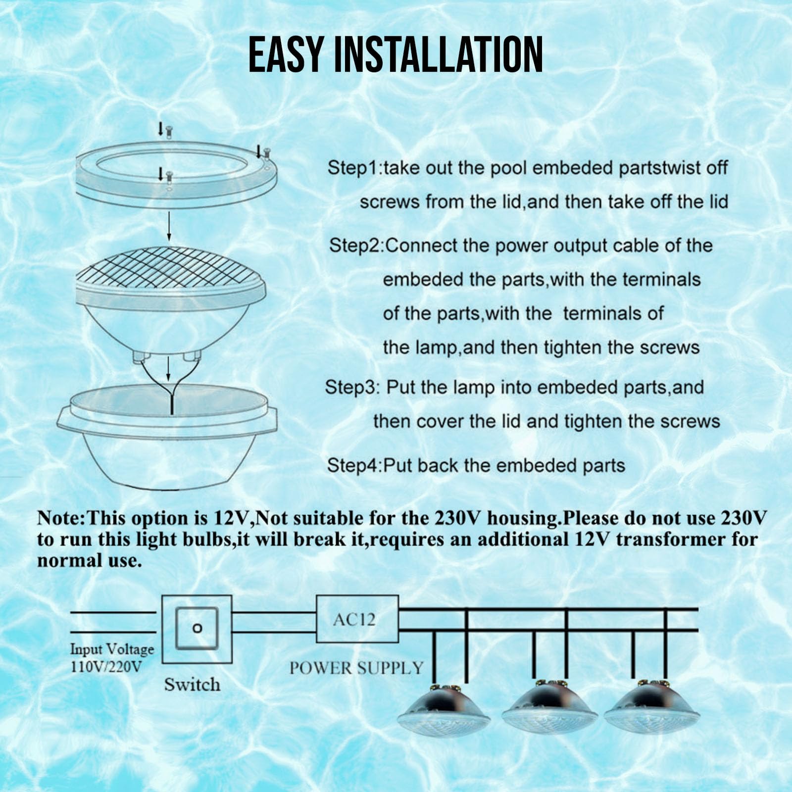 Monsing Luces LED para piscina PAR56 40W iluminación LED para piscina colgante bajo el agua reemplazo 300W foco halógeno DC/AC 12V RGB