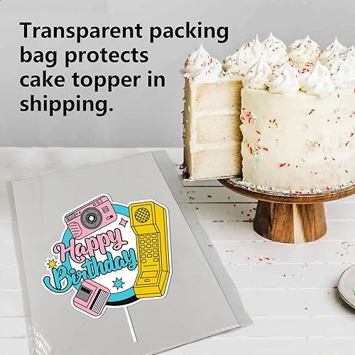 Miniatura 4 de Decoración de pastel de cumpleaños con purpurina azul retro de los años 80 y 90 para fiestas temáticas de fiesta de cumpleaños para niños y niñas,