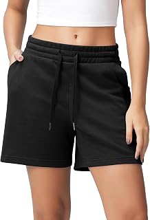 ODODOS Women's Sweat Shorts 5" Cotton French Terry High Waist Workout Casual Lounge Shorts with Pockets
