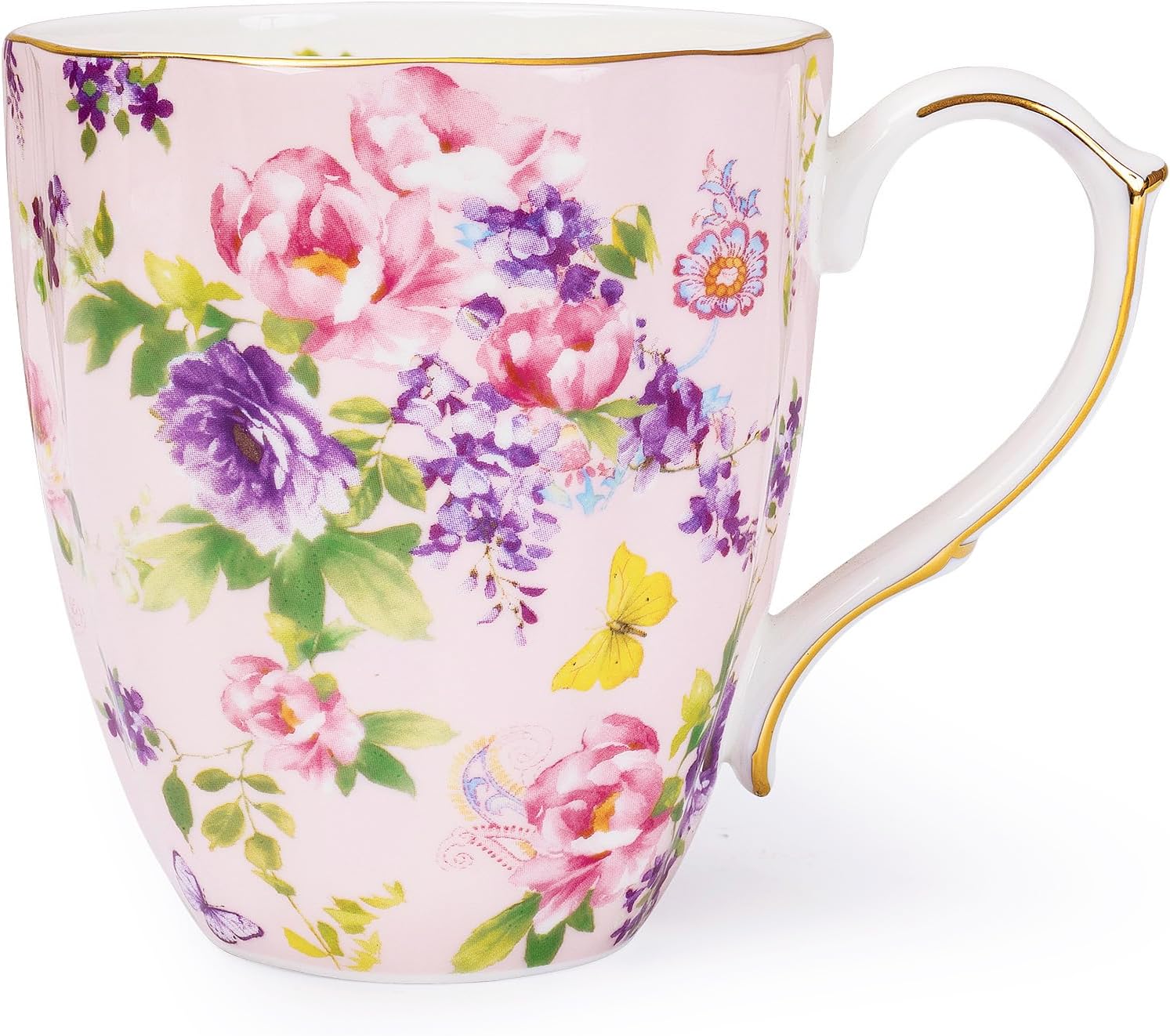 LJIMICAORO 13oz Bone China Floral Mug with Gold Bone China Coffee Mugs Bone Teacup Christmas Mugs Birthday Gifts for Women Mom Friends Coworker