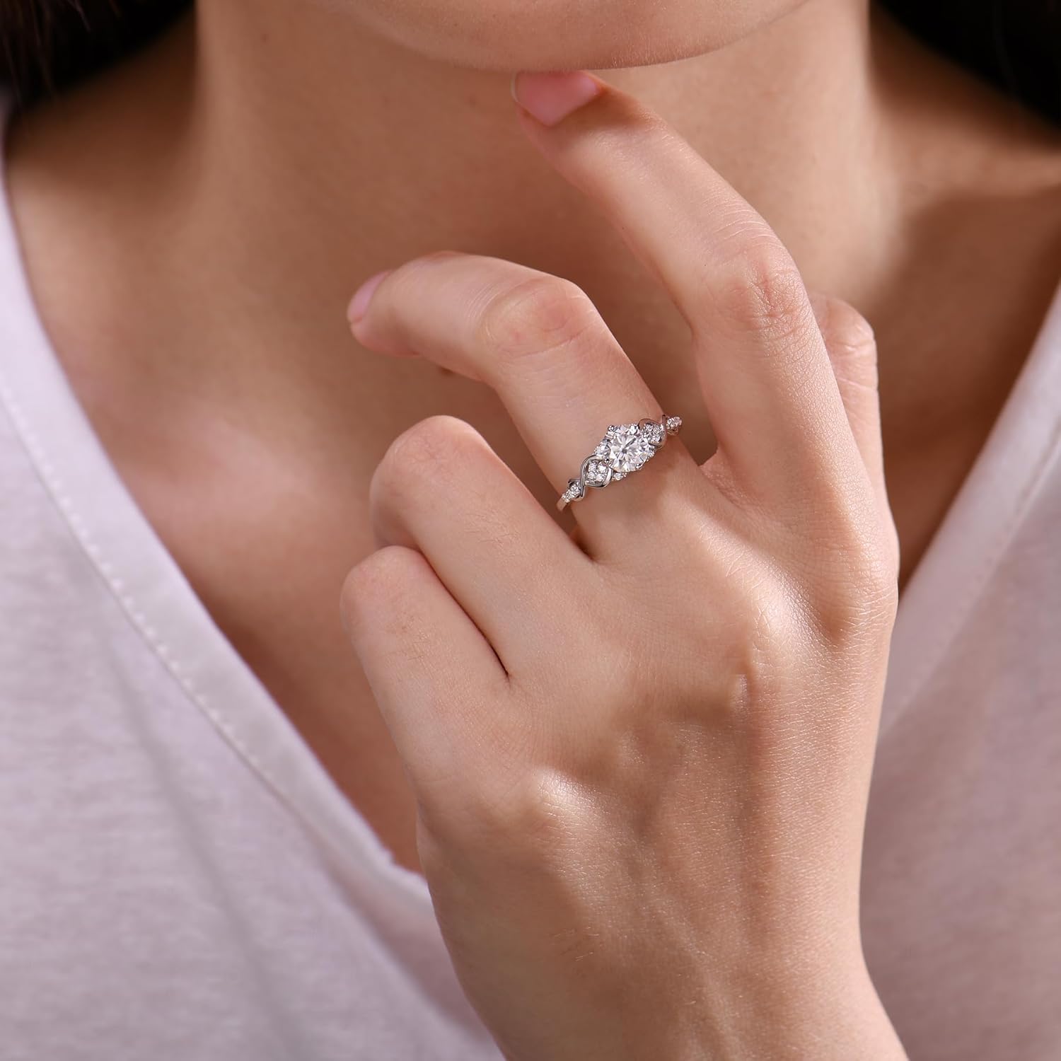 Fahonie Moissanite Promise Rings for Women 1CT D Color VVS1 Clarity, Round Cut 925 Sterling Silver Infinity Wedding Ring Engagement Anniversary Birthday Jewelry Gifts for Her Elegant Gift Packed - Image 4