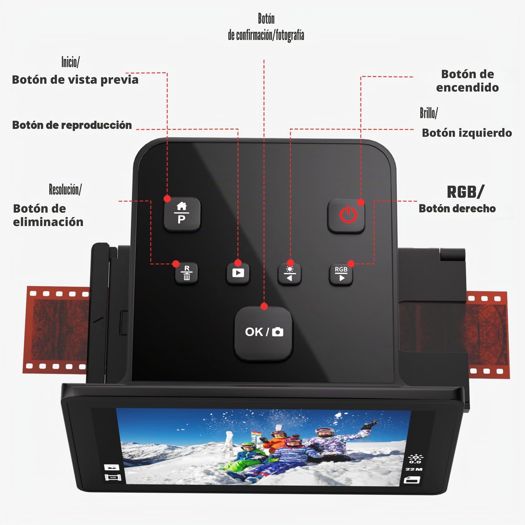 Escáner de Películas, Diapositivas y Negativos con LCD de 5 Pulgadas | Digitaliza negativos de 135, 126KPK y 110, diapositivas y películas Super 8 en JPEG de hasta 22 MP