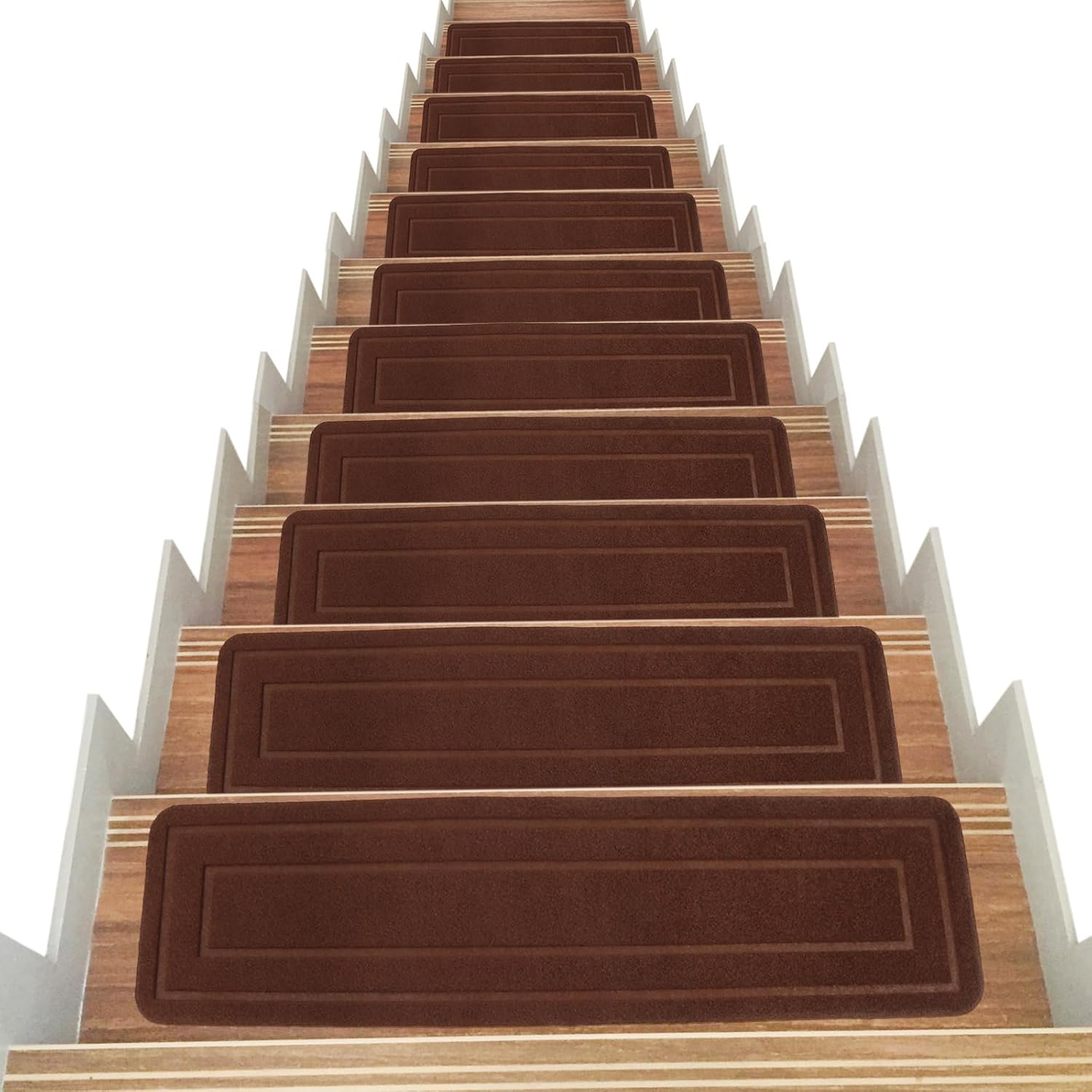 15-Pack Stair Treads for Wooden Steps, Non-Slip Carpet Stair Treads, Self Adhesive Stair Mats Machine Washable Wood Stair Treads Safety Carpet Stairs Runner for Kids Elders and Pets, 8" X 30", Brown 8x30 inch Brown