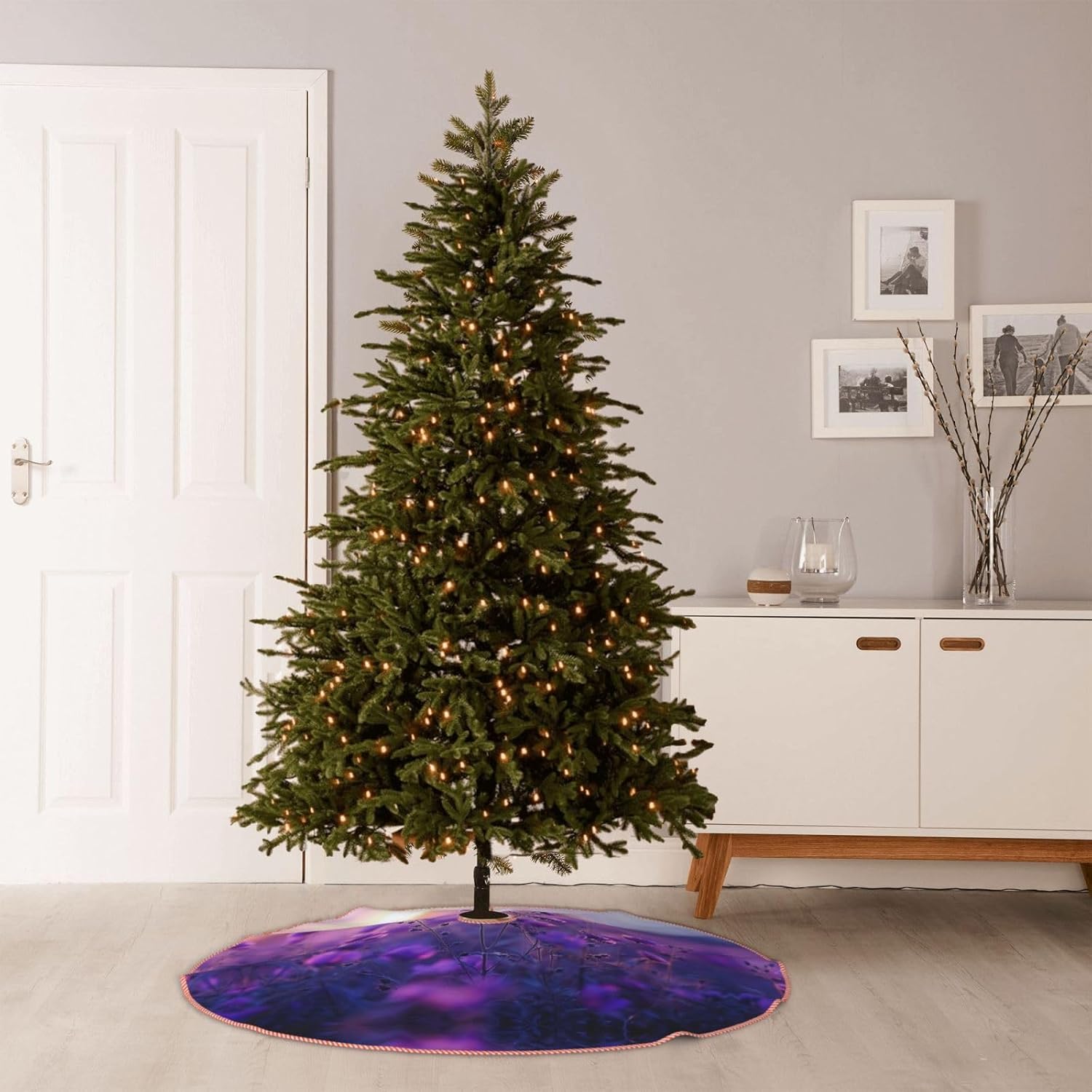 Purple Print Christmas Tree Skirt,Xmas Tree mat,Decorations for Xmas Holiday Party Supplies
