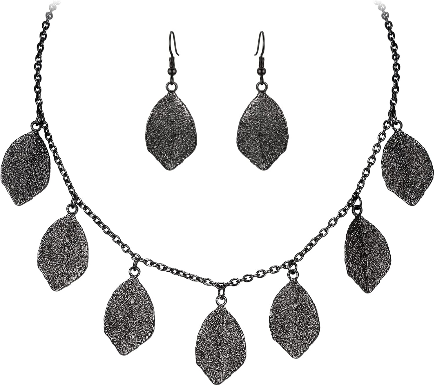 Flyonce Leaf Statement Jewelry for Women, Vintage Style Floral Choker Necklace Hook Earings Set