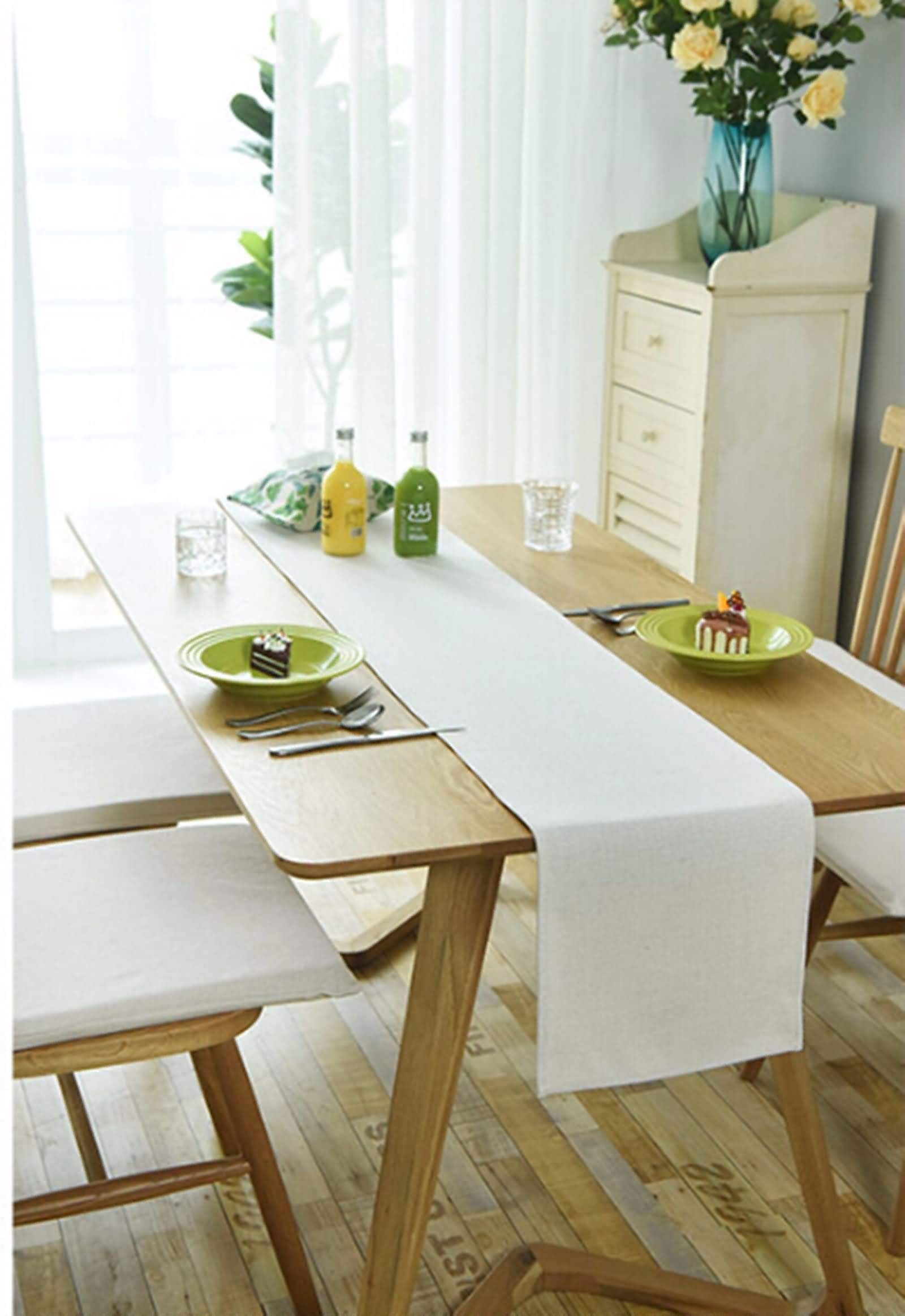 Runner in Cotone, Tovaglia Jacquard Beige Colore Solido Semplice Runner da Tavola Cotton 35x228CM