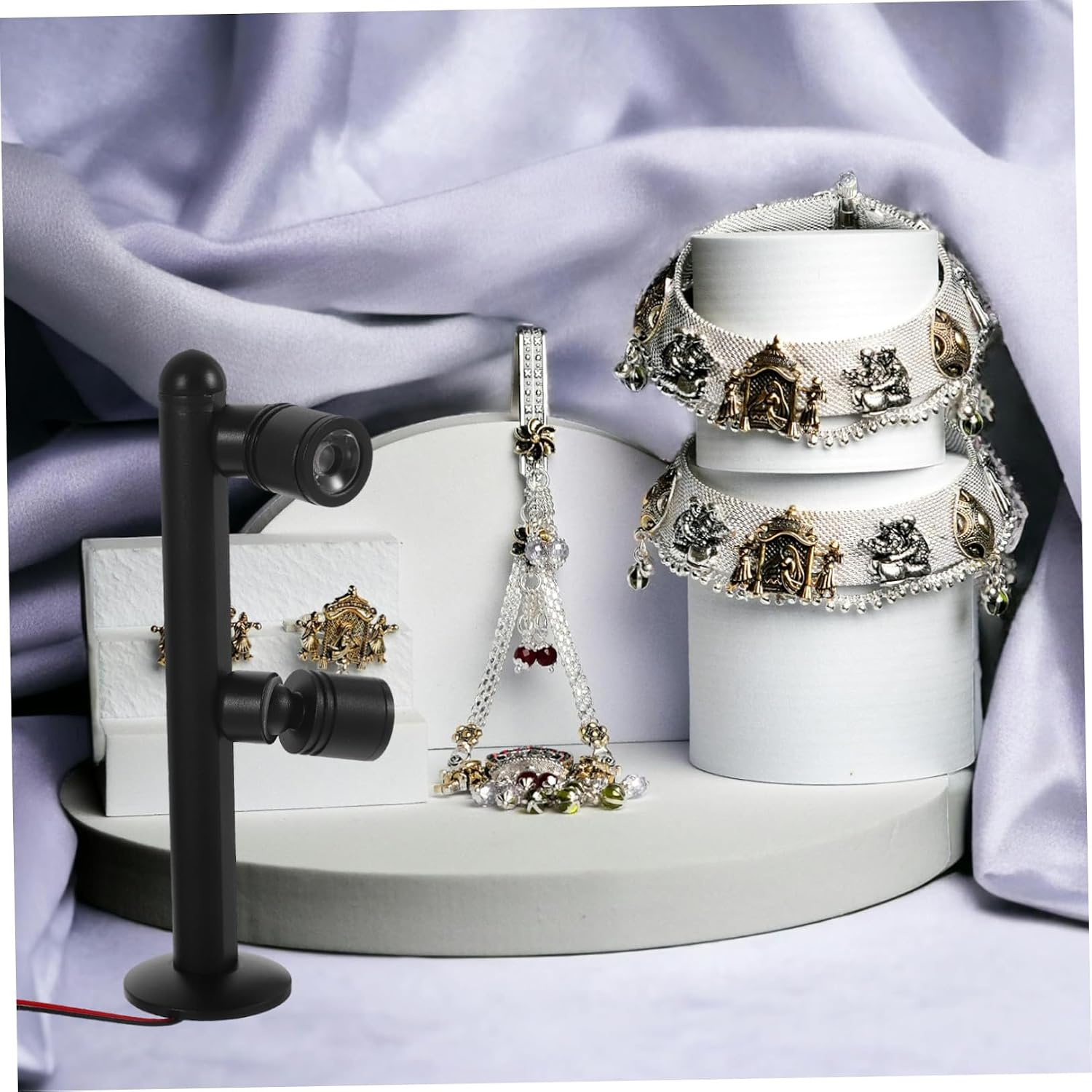 BESPORTBLE Jewelry Display Case LED Spotlight, Mini LED Accent Light 2-Head Black Warm Light 150mm, 95- Cabinet Showcase Lighting for Home and Retail