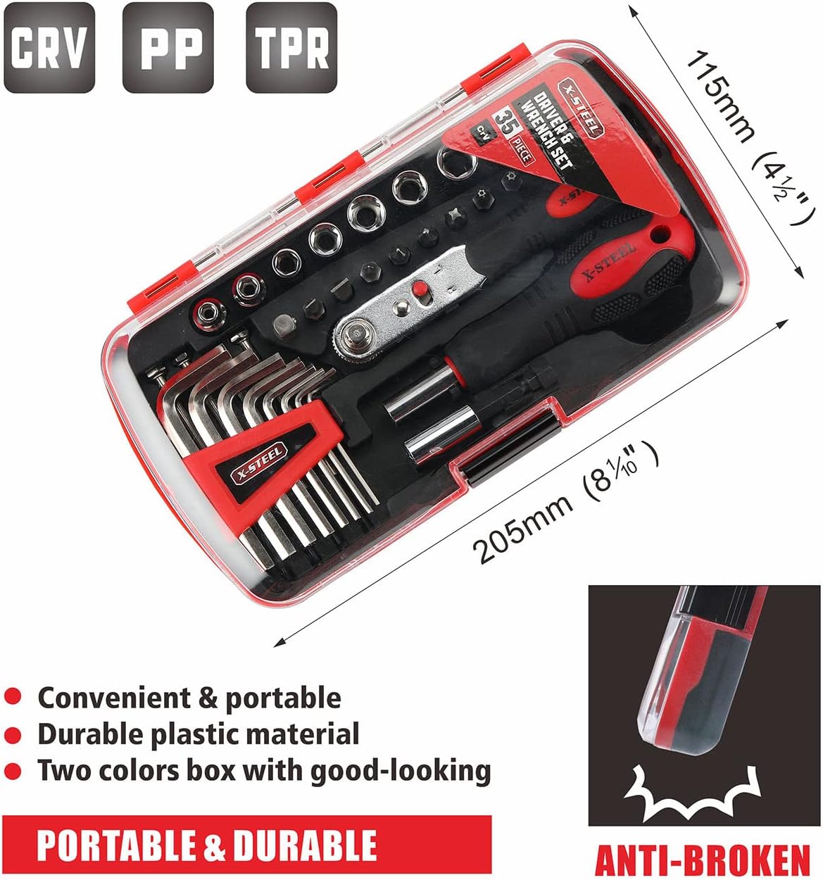 X-STEEL 35PCS Ratchet Screwdriver Bit Set & Socket Kit,CR-V Steel Multi Bit Ratchet Screwdriver Set with Storage Box,Magnetic Ratchet Handle Tool Kit for Furniture,Computer, Bicycle Repair & DIY image 3