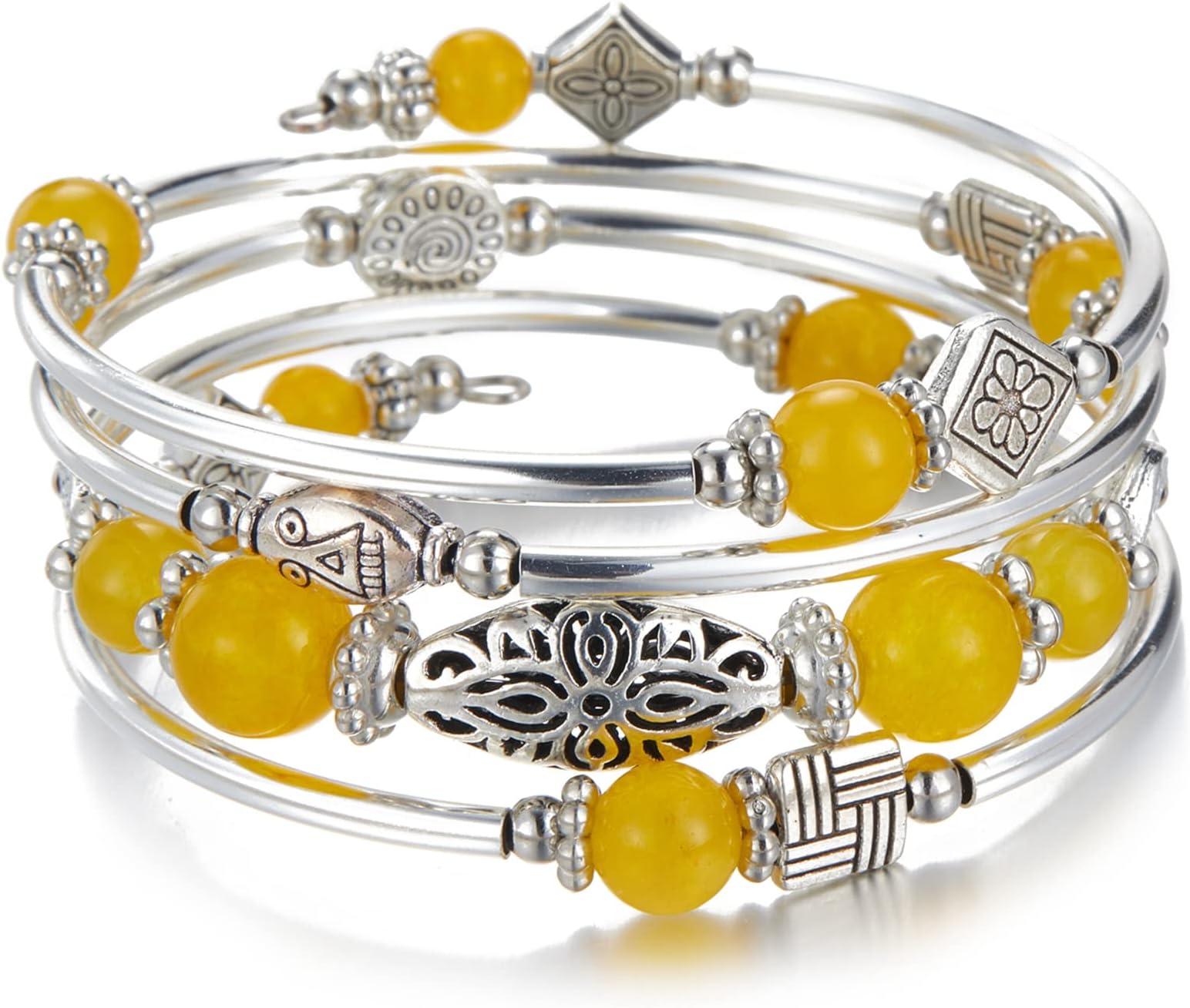 BULINLIN Layered Wrap Bangle Turquoise Bracelet - Bead Bracelet with Natural Agate Stone, Gifts For Women