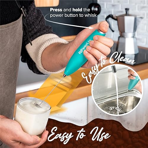 Vista 30 de PowerLix Espumador de leche de mano, funciona con pilas, batidora eléctrica para café, latte, capuchino, chocolate caliente, mini batidora duradera
