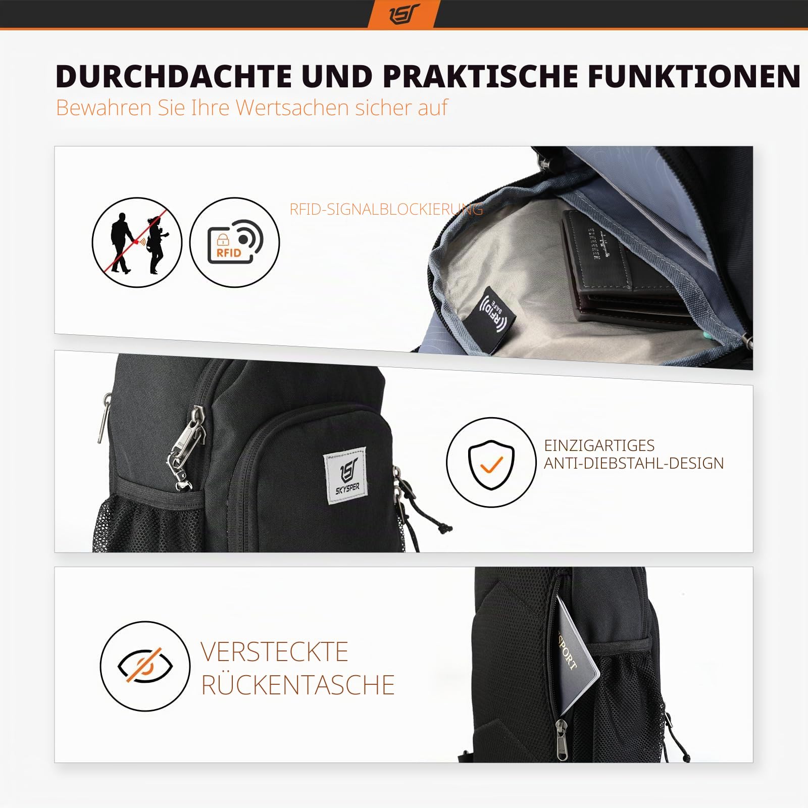 SKYSPER Brusttasche Schultertasche Herren Sling Bag Klein Crossbody Bags Männer Damen Leicht Umhängetasche Wandern Outdoor Reisen, URBANX7 Brusttaschen