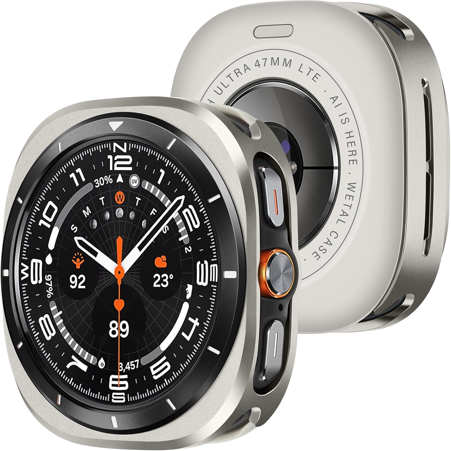 Amizee Rugged Case Compatible with Samsung Galaxy Watch Ultra/Ultra 2(2025) 47mm with Back Cover, Metal Bumper Ultra Thin Shockproof Protective Cover for Galaxy Watch 47mm, T-Black/White