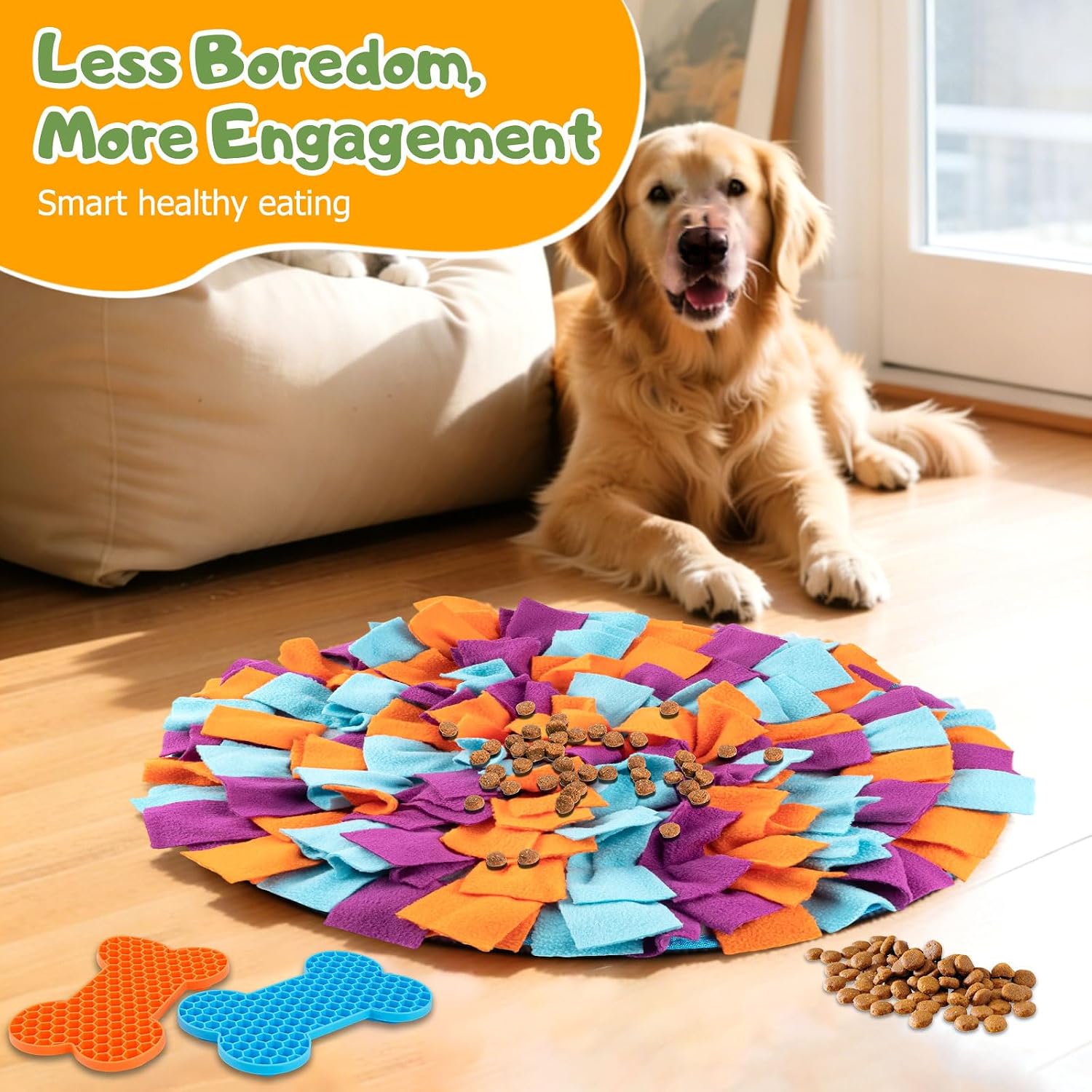 Snuffle Mat for Dogs, 17.7" Slow Feeder Foraging Dog Puzzle Toy for Stress Relief & Smell Training, Interactive Enrichment to Keep Dogs Busy, for Puppy/Medium/Large Breed