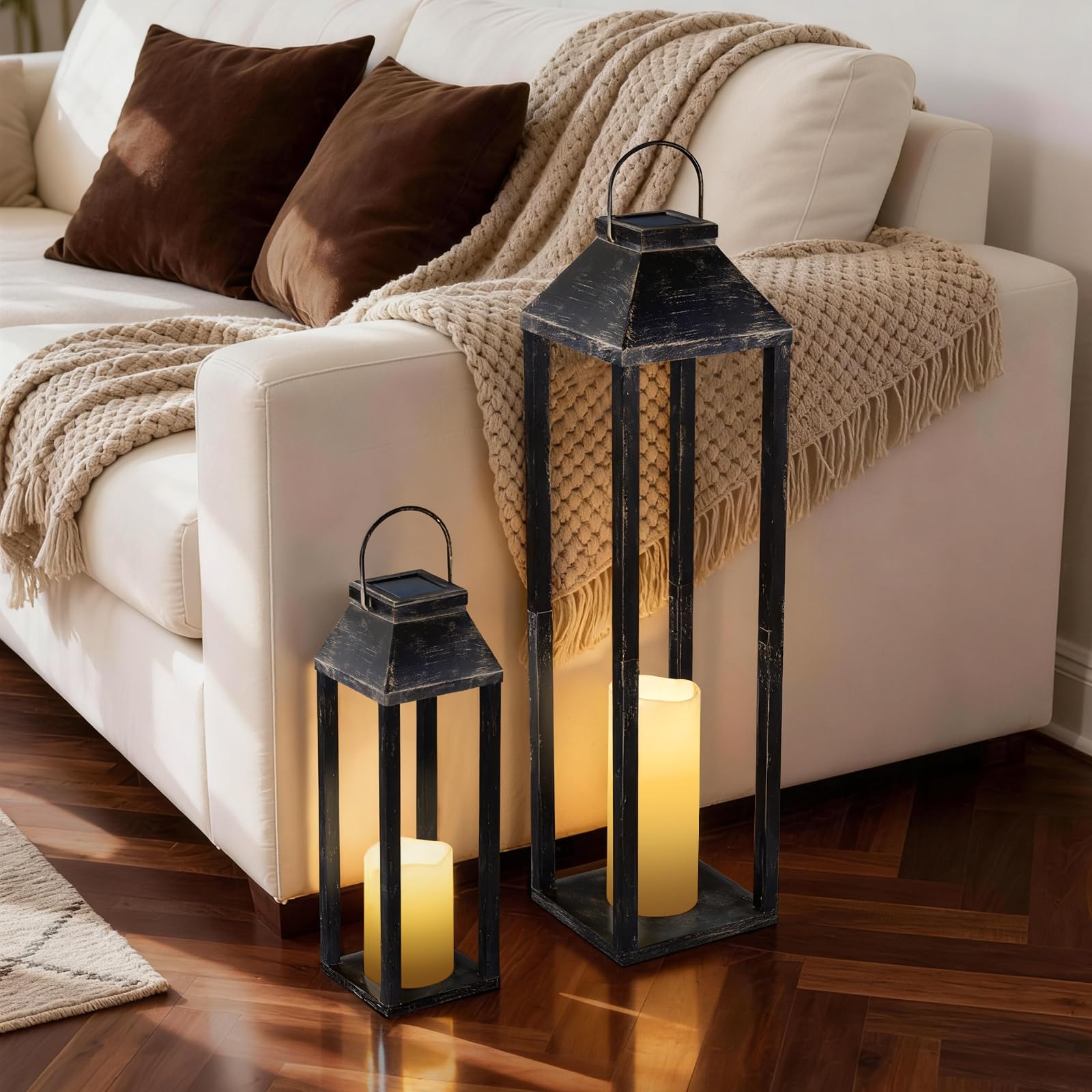Grandi lanterne solari da esterno, impermeabili, alte in metallo nero, lanterne decorative per esterni, per veranda anteriore, patio, giardino, balcone, veranda, 70,1 cm, 41,4 cm, set di 2 bronzo
