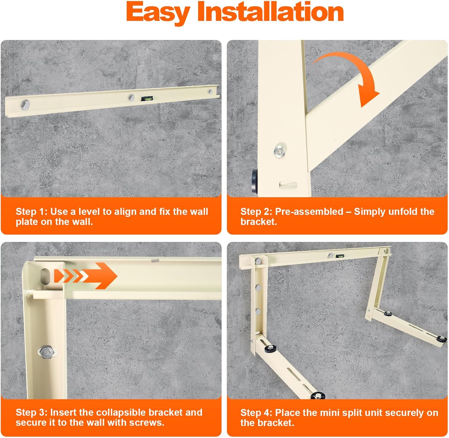 Wall Mounting Bracket for Mini Split AC – Heavy Duty Steel Support for 9,000–36,000 BTU Units – 363lbs Capacity – Rust-Proof Powder Coated, Outdoor Condenser Wall Mount