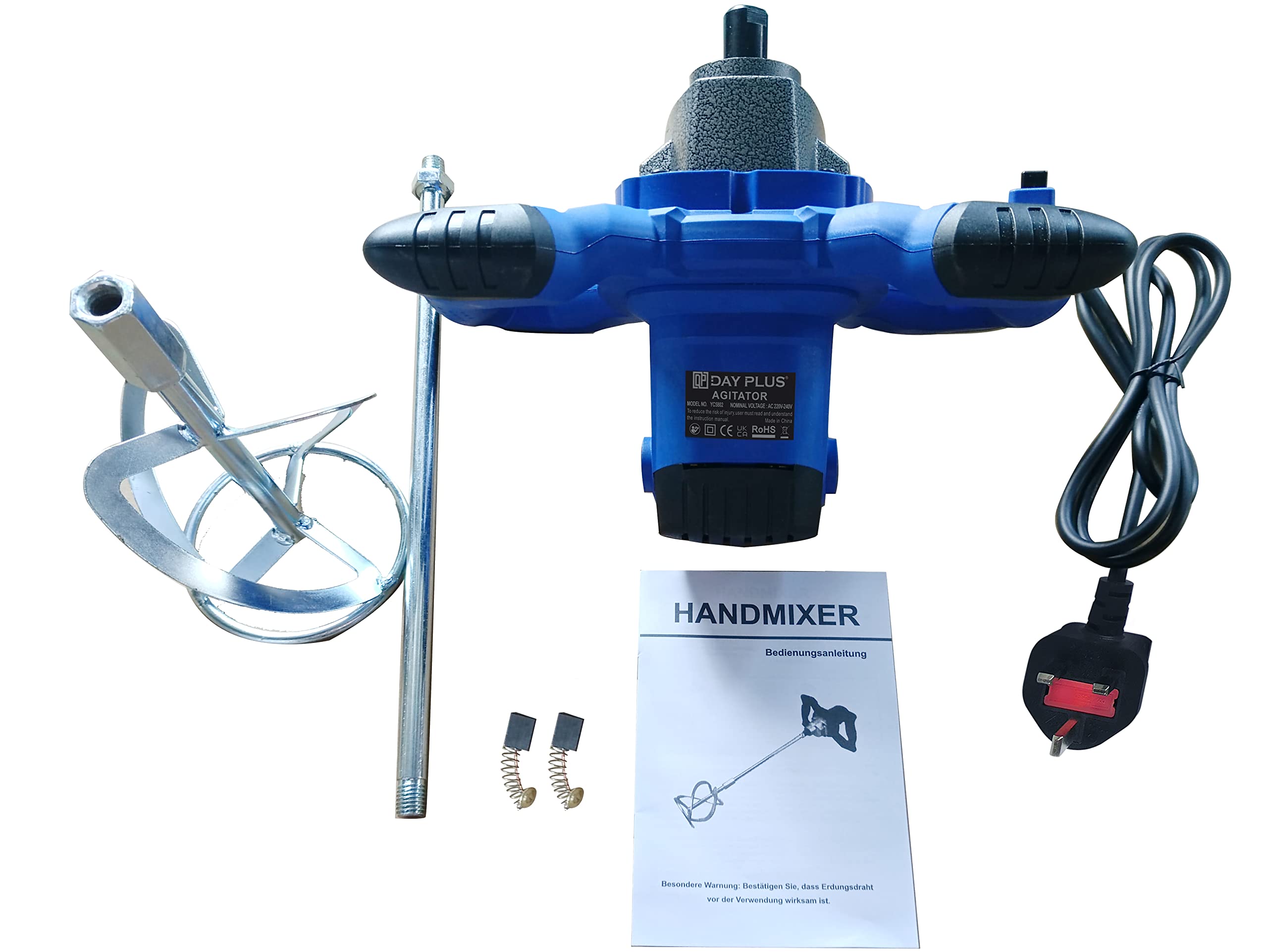 Taladro mezclador de paletas - Agitador/mezclador eléctrico con selección de engranajes - Paleta mezcladora eléctrica de 550 W - Herramienta de mano para mezclar yeso, pintura, mortero, pegamento,