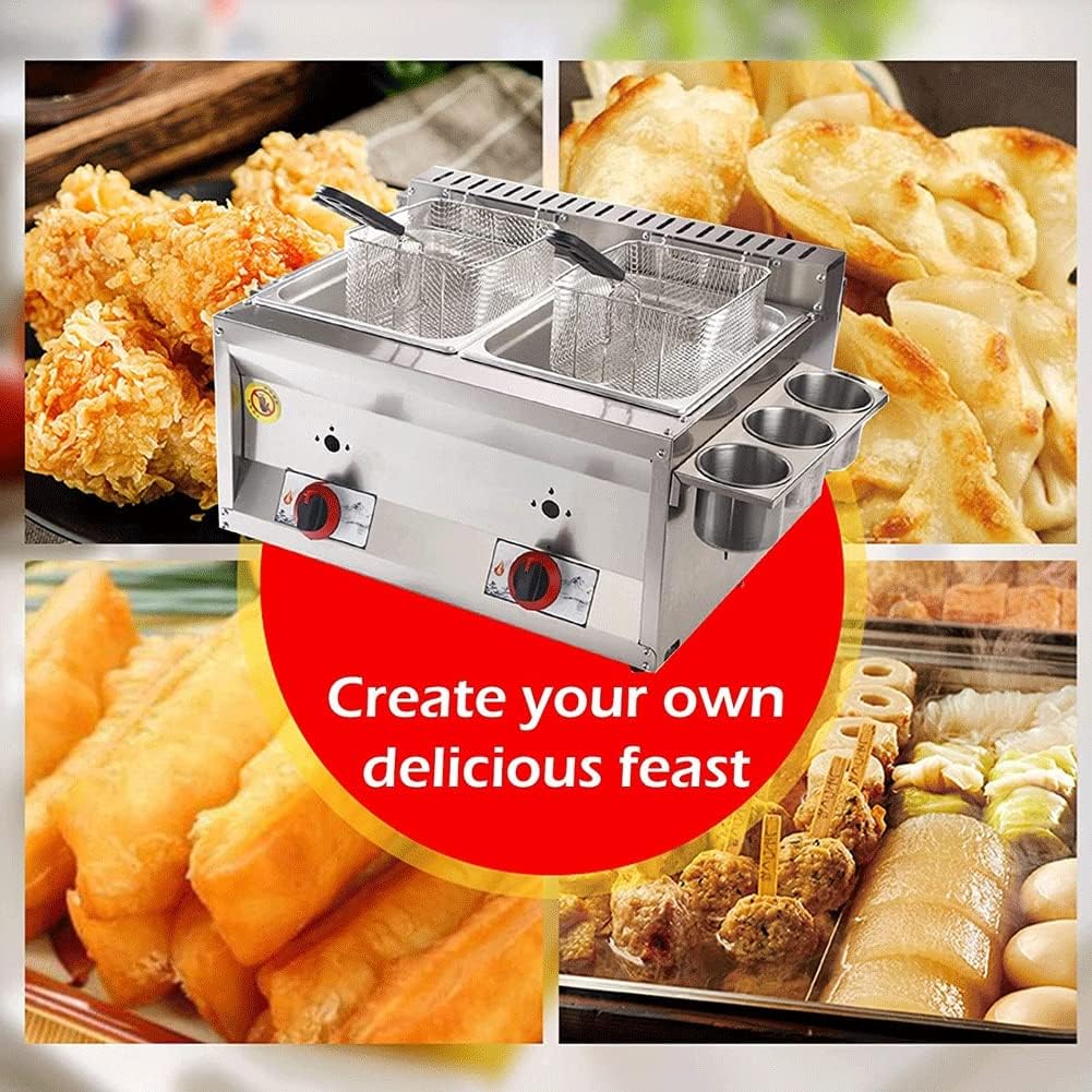 Premium Commercial Deep Fryer, Gas Deep Fryer with Seasoning Trough and 2 Stainless Steel Frying Baskets Adjustable Firepower for Home Use Easy Clean (Size : Single Cylinder)