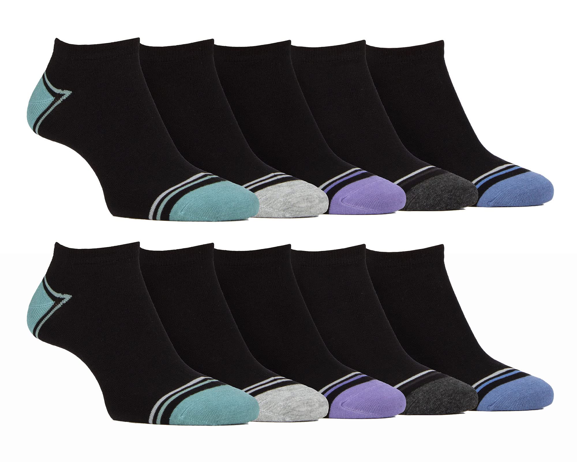 Farah10 Pairs Mens Bamboo Trainer Socks Striped Cushioned Ankle Socks
