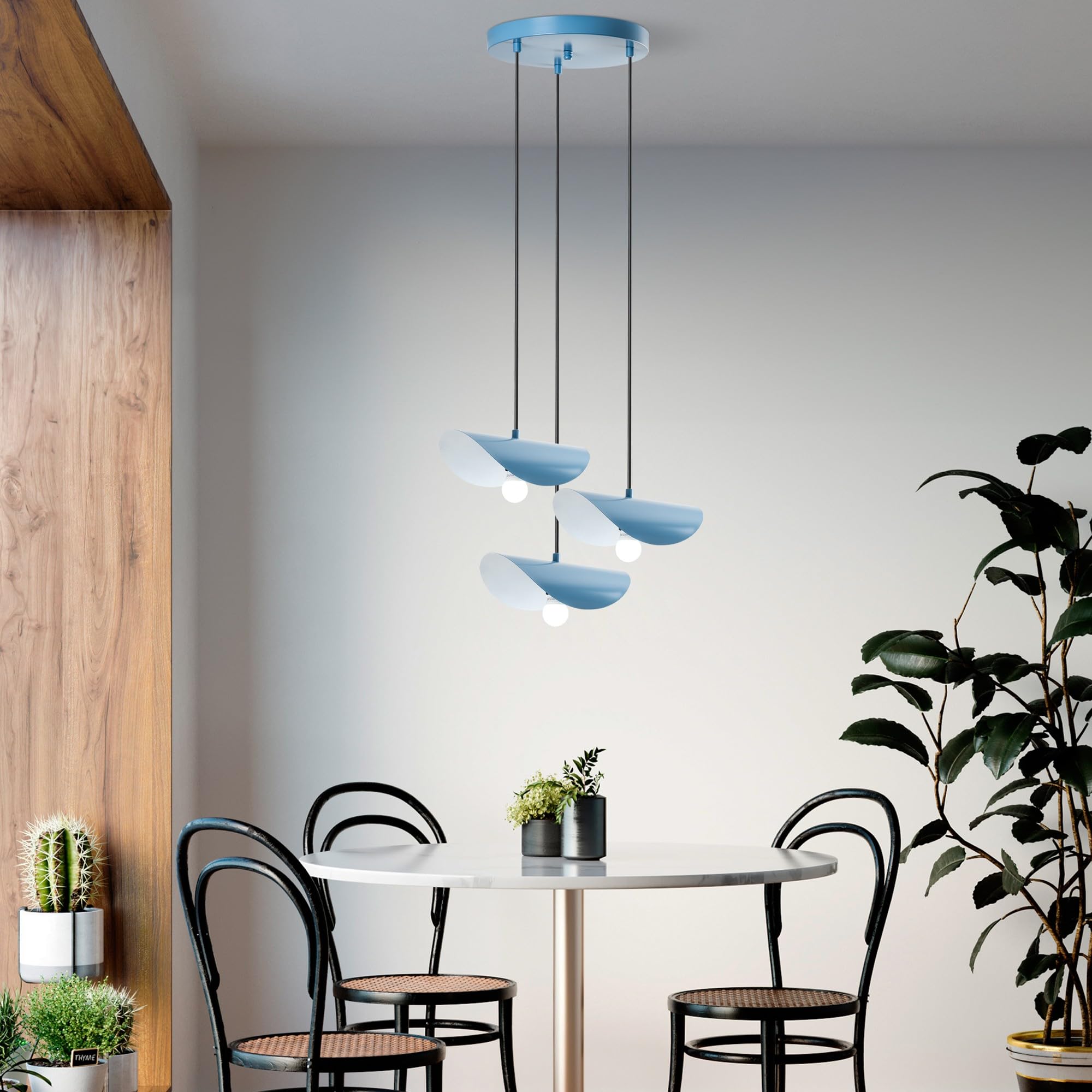 Lustre bleu clair réglable en hauteur avec 3 douilles E27 Opviq