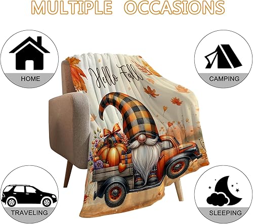 Miniatura 50 de YeeJu Manta decorativa de otoño, color naranja, Acción de Gracias, otoño, lindas calabazas, manta para sofá, cama, sala de estar, suave, acogedora