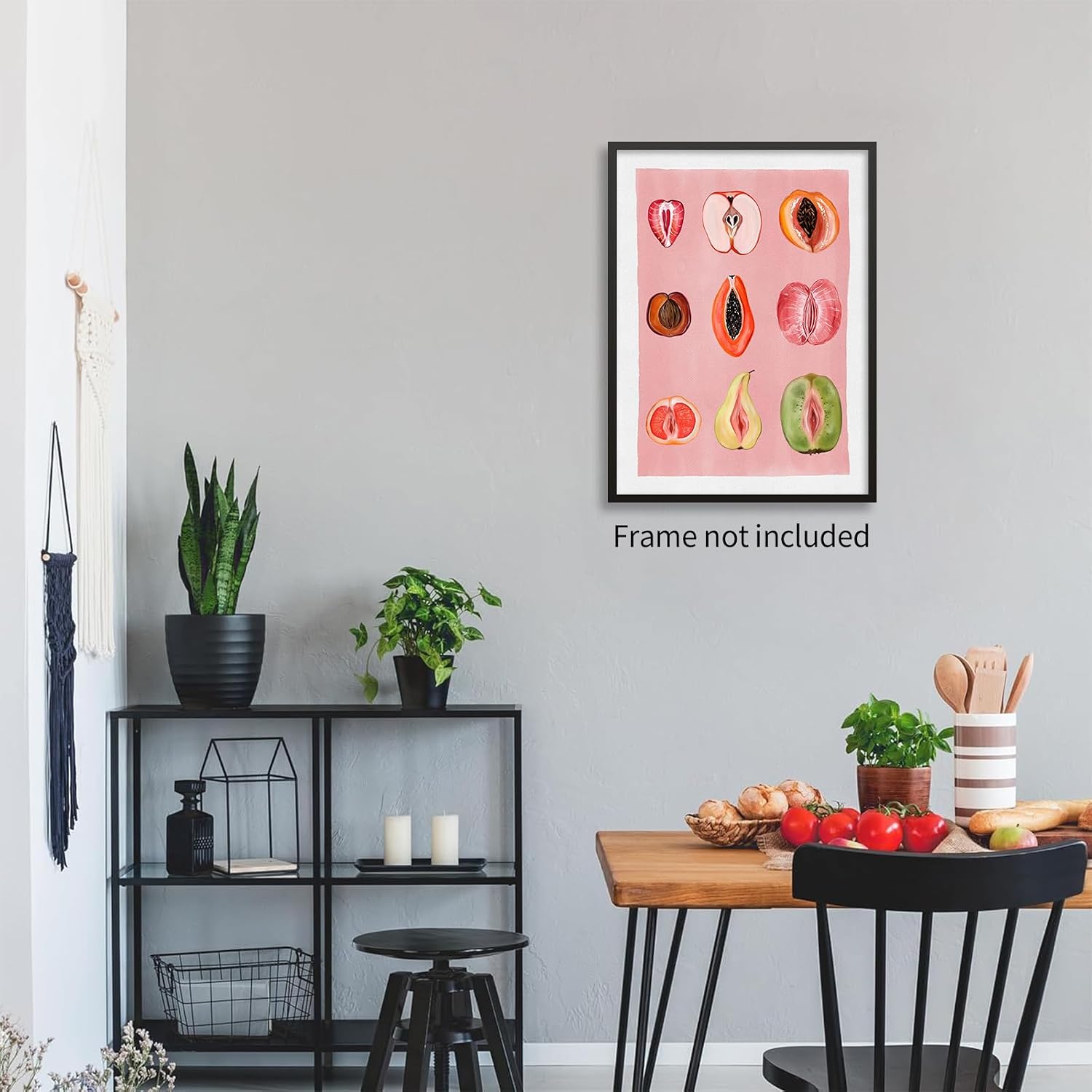 Heltrappe Pink Fruity Sliced Wall Art Vintage Funky Fruit Food Poster Woman Body Positivity Art Prints Sliced Feminine Paintings Picture for Kitchen Bedroom Wall Decor 12X16 inch Unframed