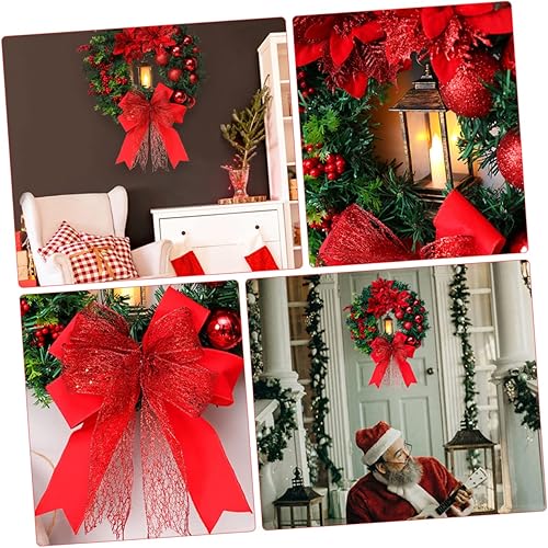 Miniatura 2 de OSALADI Guirnalda de luces de Navidad artificial para puerta, corona de Navidad, corona grande con lazo, corona de Navidad LED, decoración de