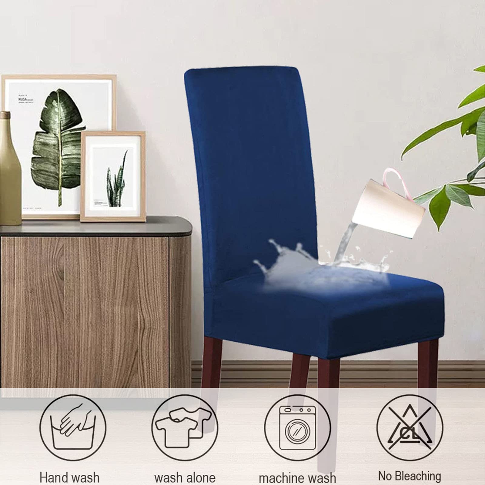 Chair Covers for Dining Room Set of 2, Suede Waterproof Dining Room Chair Covers Stretch Removable Washable Dining Chair Covers for Hotel Restaurant Wedding-Navy-2