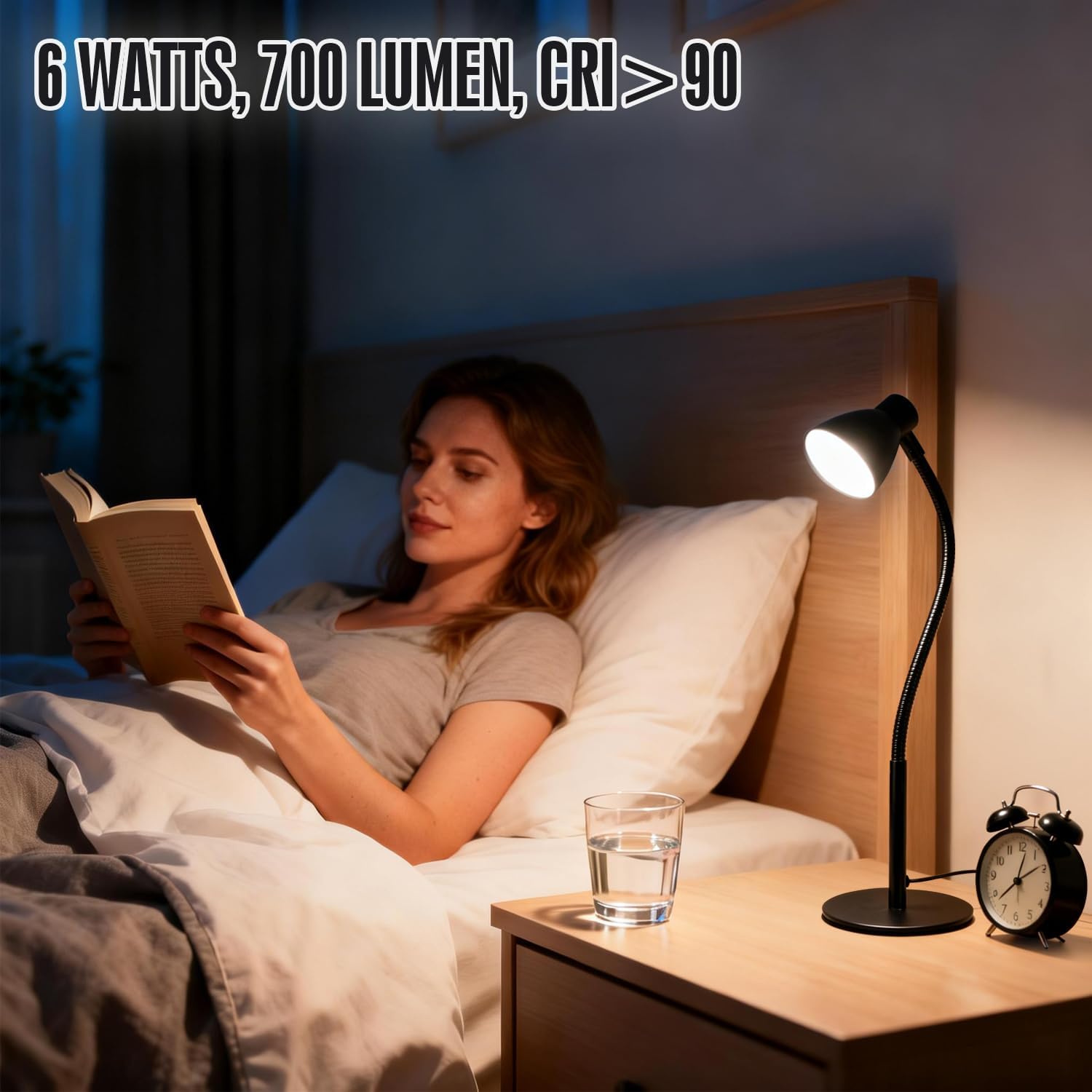 LED Desk Lamp for Home Office, CRI 90+ Eye-Caring Reading Light, Small Desk Light with Flexible Goose Neck, Perfect for Study Desk (Adapter Included)