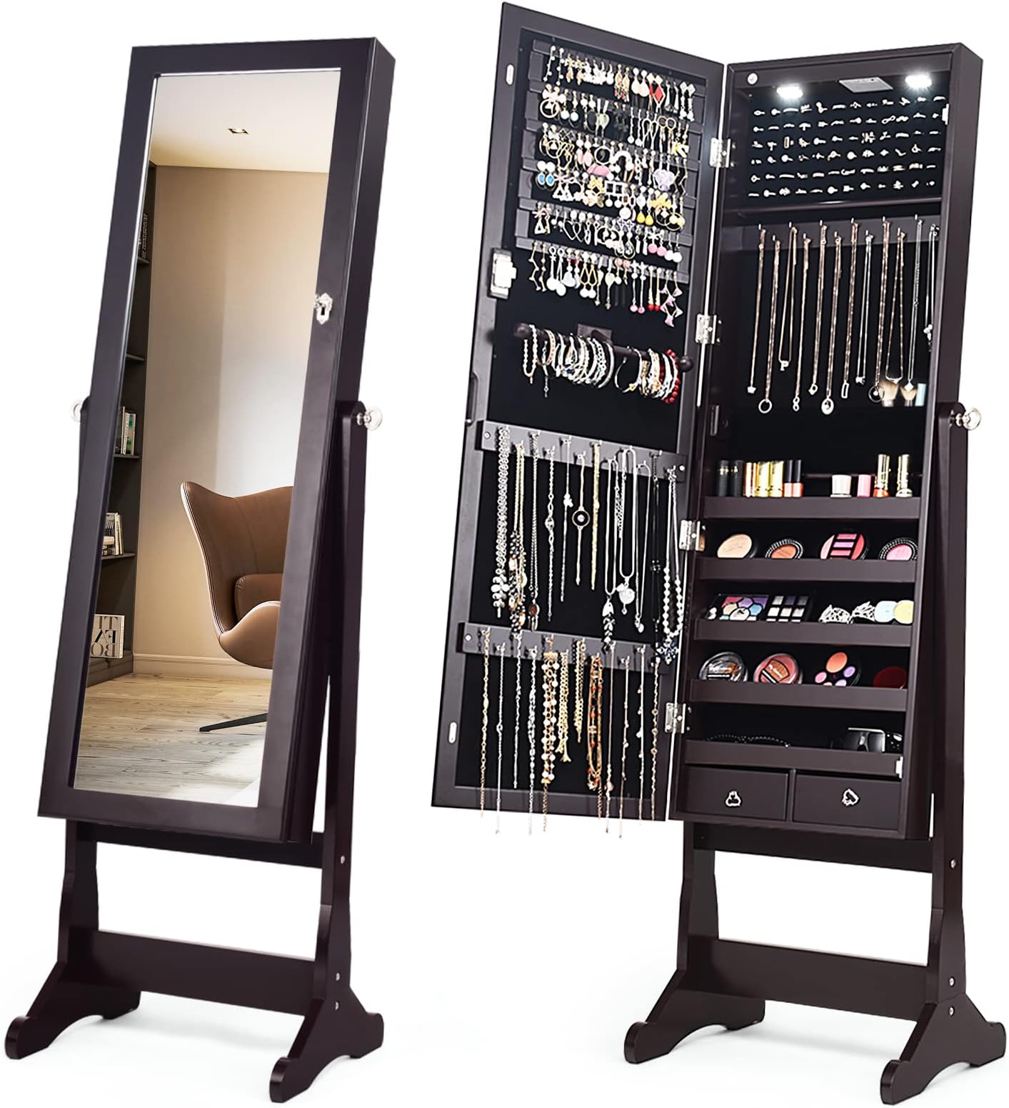 BOSTANA 6 Led Jewelry Mirror Standing, Jewelry