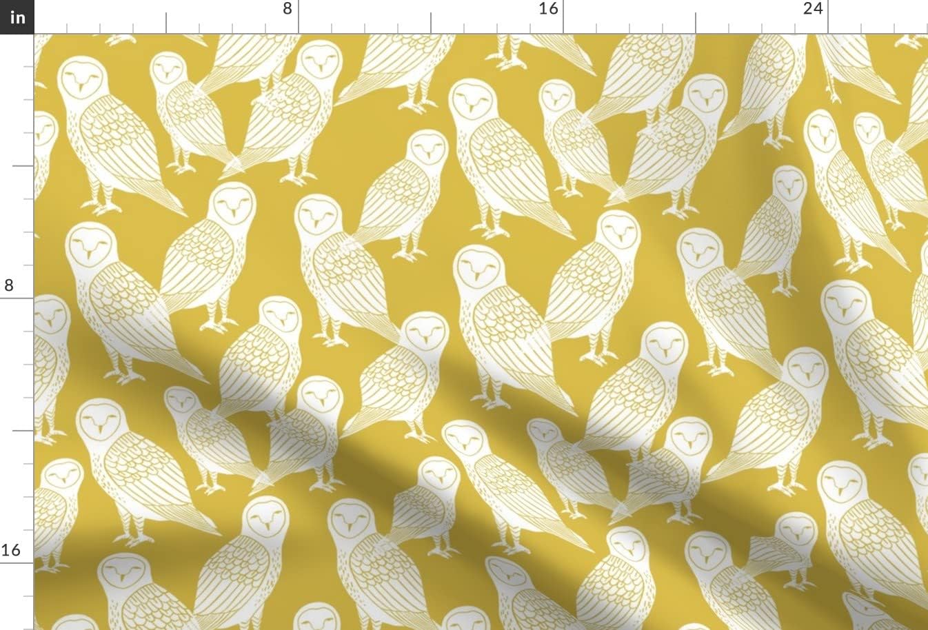 Spoonflower Fabric - Owl Bird Block Print Mustard White Hand-Carved Woodland Animals Bright Printed on Minky Fabric by The Yard - Sewing Baby Blankets Quilt Backing Plush