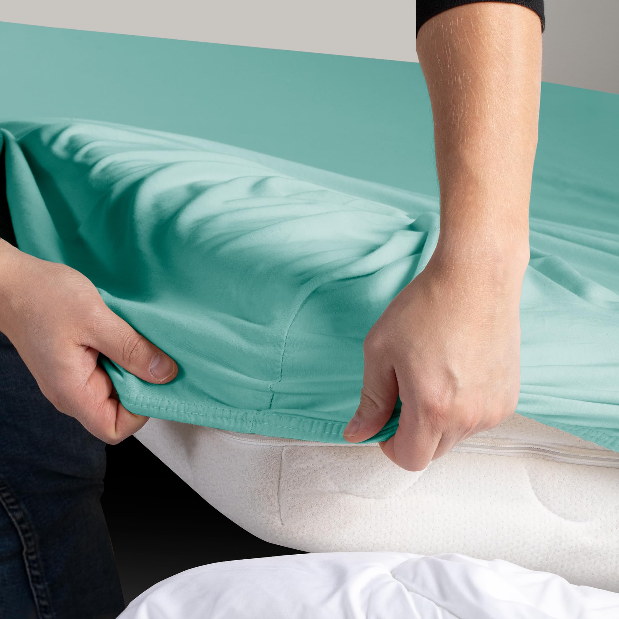 DecoKing Fitted Sheet Double 100% Combed Cotton Soft Jersey Bed Sheet 120x200-140x200 cm Light Turquoise Amber - Image 4