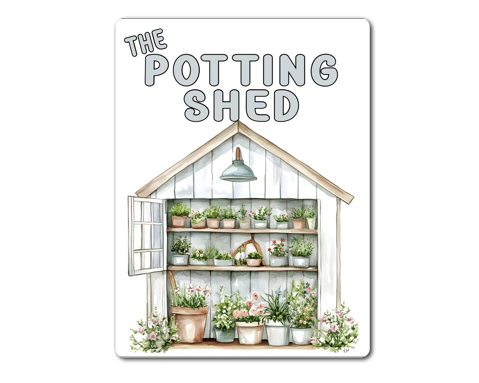 Decalarama White Gardening Metal Sign Gift – The Potting Shed – - Family Fun Allotment Novelty Aluminium Present