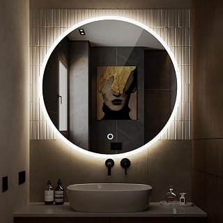 S·BAGNO 600mm Diameter Modern Round Illuminated LED Bathroom Mirror, with Built-in Bluetooth Speaker, Dimming Function, Demister pad and Touch Sensor Switch