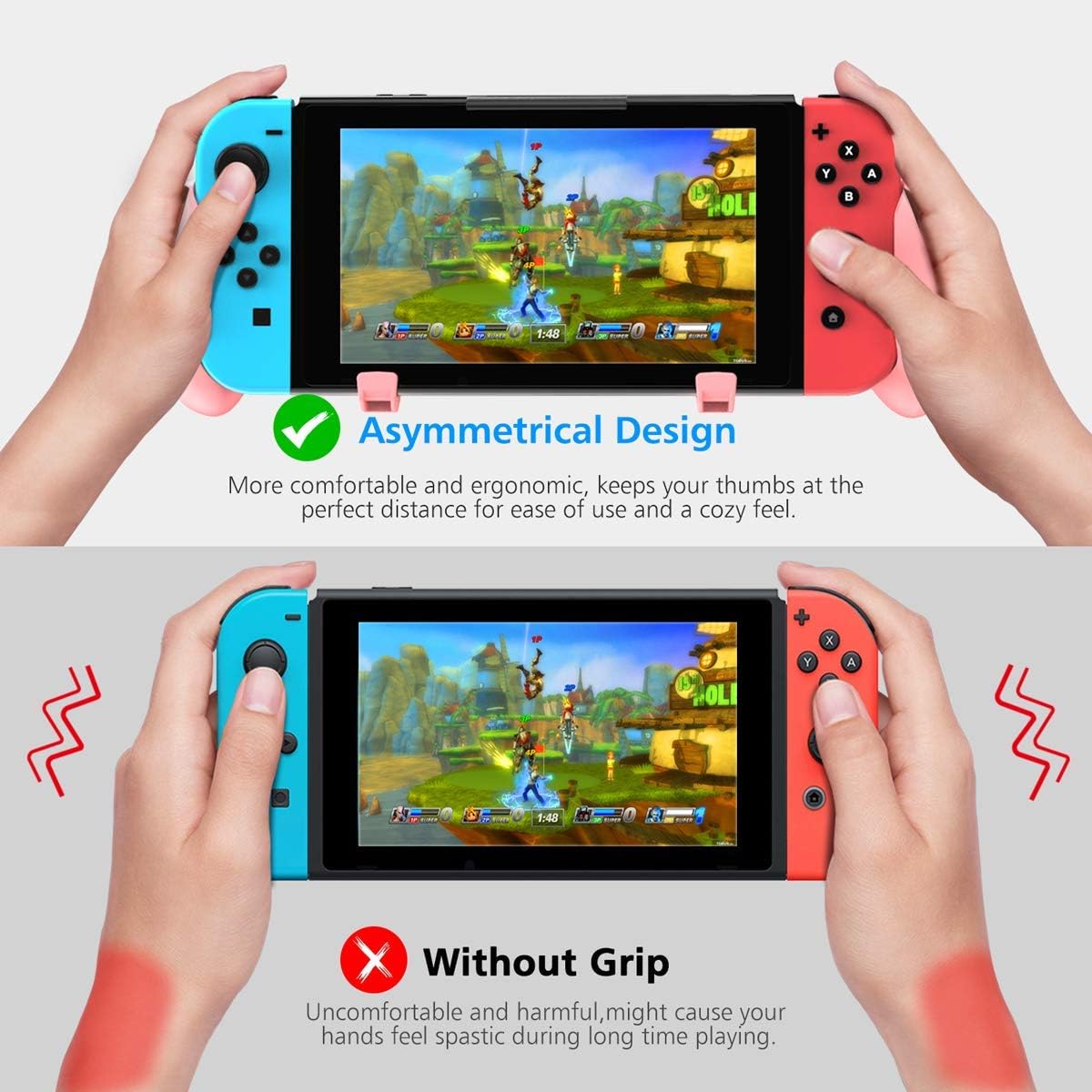 Switch Pink Grip Compatible with Nintendo Switch, OIVO Ergononmic Hand Grip, Upgraded with Adjustable Stand for Nintendo Switch- Pink