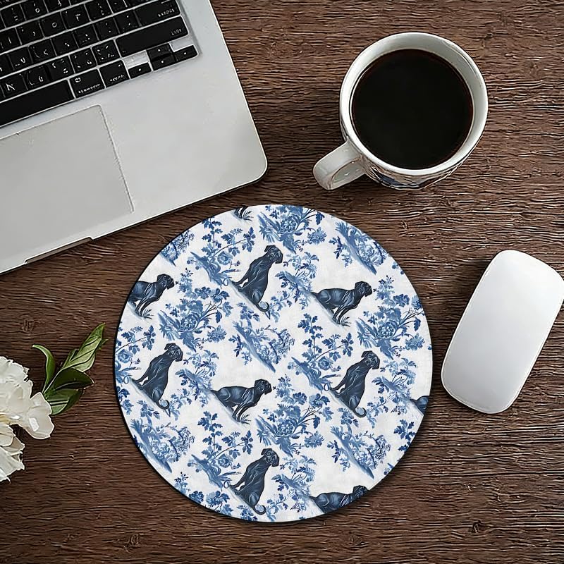 Chinoiserie Black Labrador Retriever Round Mouse Pad, Black Lab Gifts, Grandmillennial Blue and White Botanical Dog Mousepad Mat for Home Office Computer Laptop Desk Accessories 7.9x7.9 in image 4