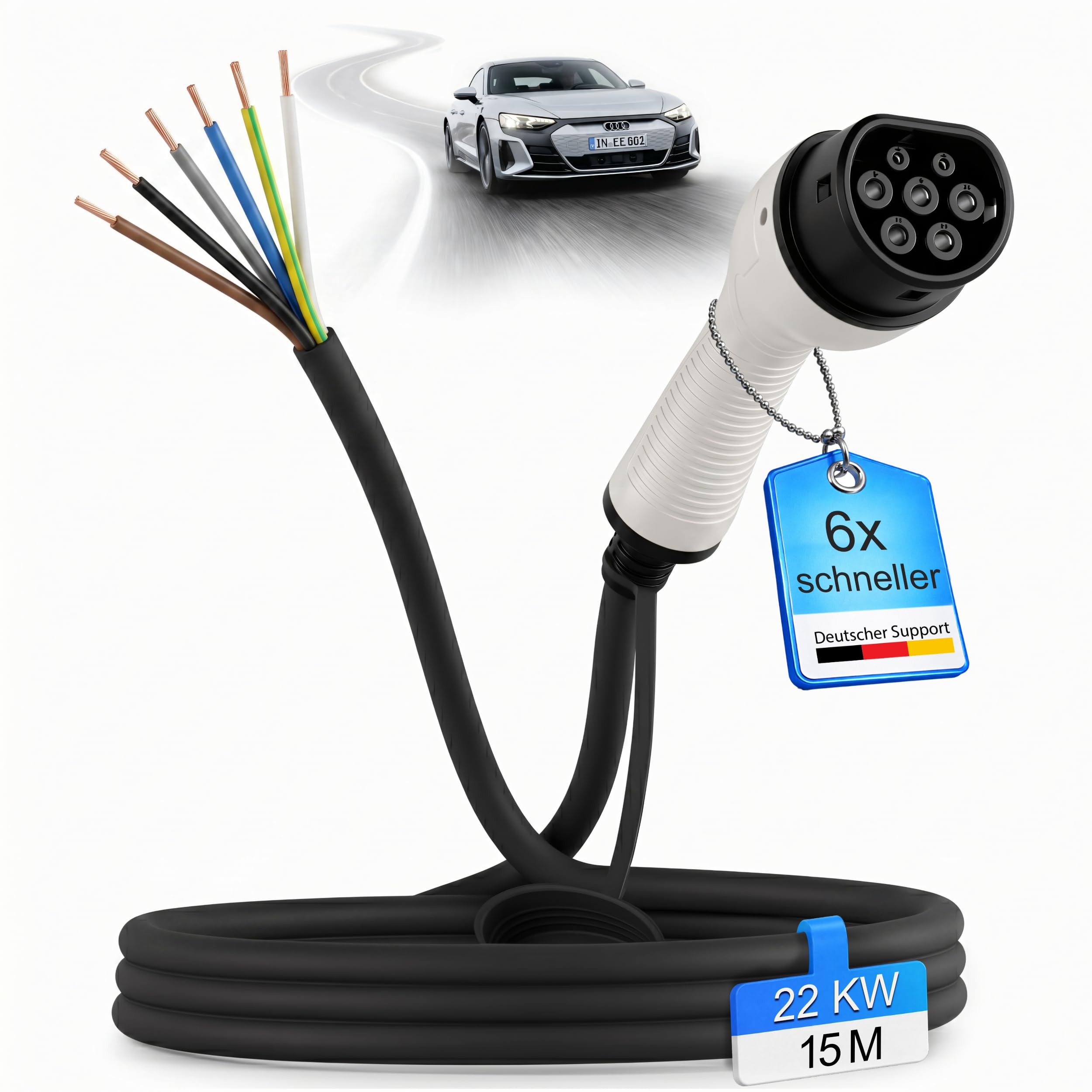 Cable de carga tipo 2, 22 kW, 15 m, extremo abierto para coche eléctrico e híbrido • Cable de repuesto 3 fases 32 A para EV PHEV • Adecuado para todos los coches E modelo 3 S X Y, ID3, ID4, ID5