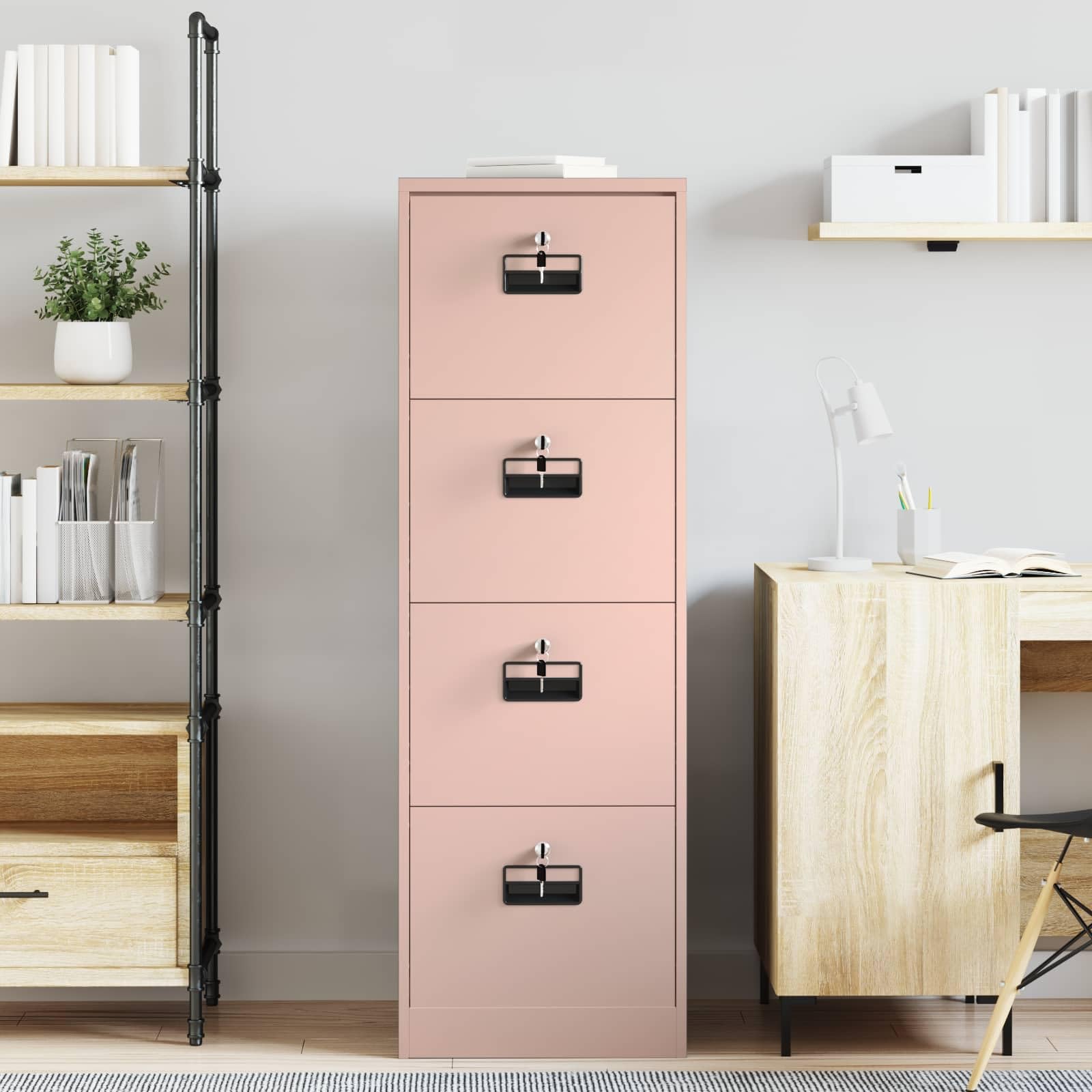 Armadietto portadocumenti rosa, 45,5 x 42 x 139 cm, in acciaio laminato a freddo, con ripiani estraibili e serrature a cilindro, per ufficio, studio o studio