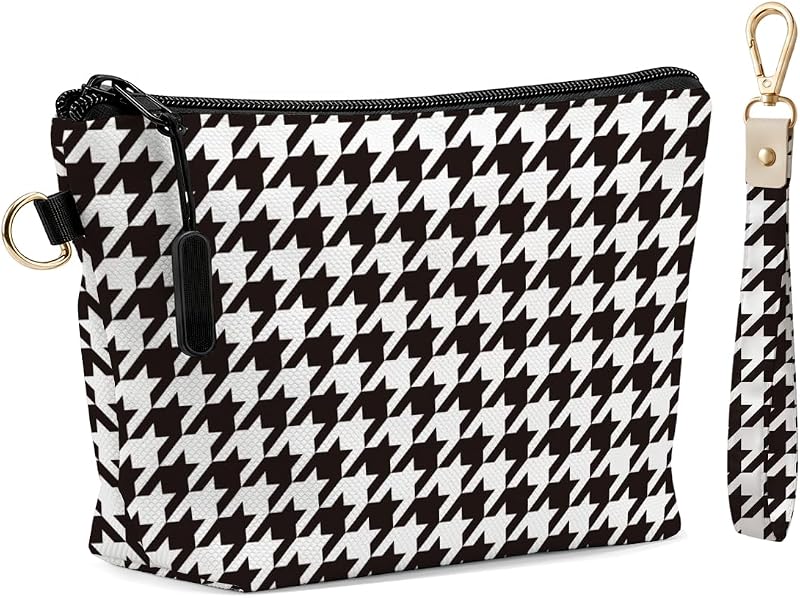 Necessaire de maquiagem Fokongna com alça de pulso e chaveiro, Classic Houndstooth, conjunto com 2 peças