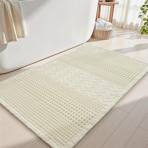 Miniatura 11 de AMOAMI Tapete de Baño de Waffle, Tapetes de Baño Súper Absorbentes para Baño, Alfombras de Baño Bohemias Antideslizantes Lavables, Tapete de Baño