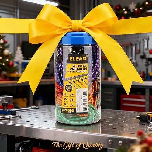 Miniatura 9 de Cuerdas elásticas resistentes al aire libre: 20 piezas de cuerdas elásticas de goma premium con ganchos en un tarro de almacenamiento incluye cuerda
