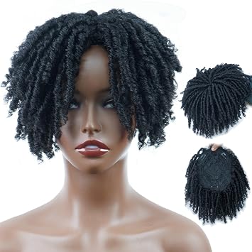 Curly Hair Topper with Clip, 6 Inch Dreadlocks Topper Wig with Bangs for Black Women