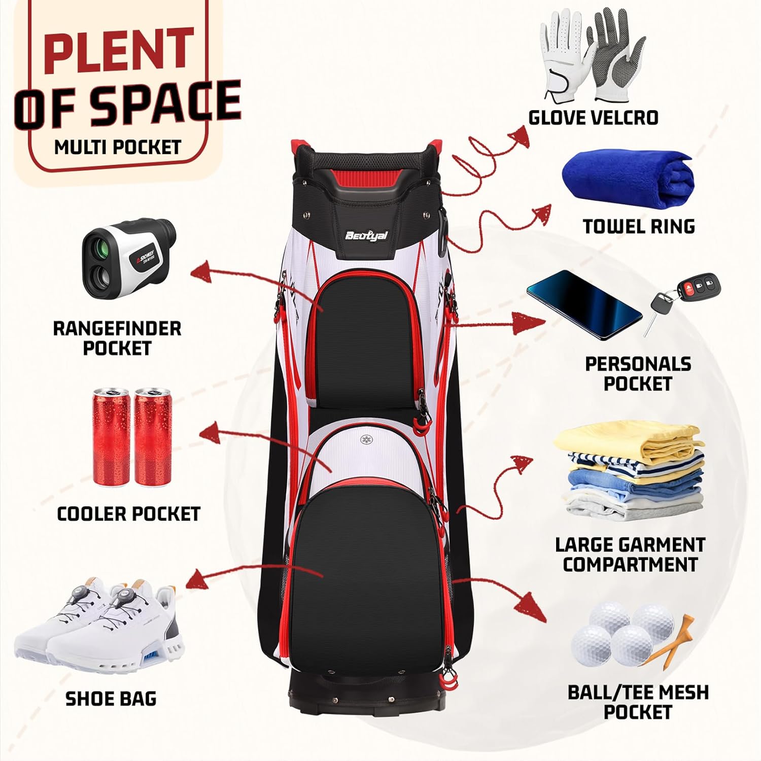 Cart Golf Bag 15 Way Organizer Divider Top Golf Club Bags Lightweight Golf Cart Bags for Men Women with Cooler, Rain Cover