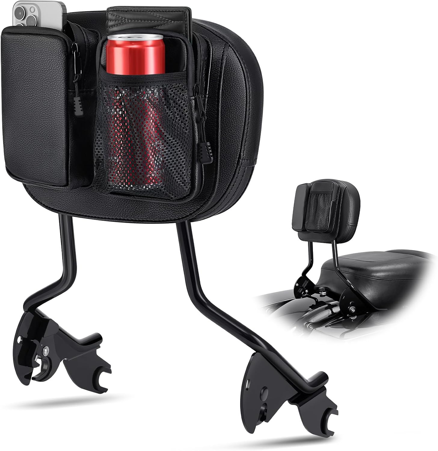 Amazicha Passenger Sissy Bar Backrest, Quick Release Backrest Sissy Bar with Storage Bag Fit for Harley Davidson Road Glide Road King Street Glide Electra Glide 2009-2024, Black