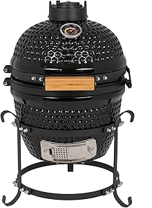 Vasitelan 13 inch Portable Ceramics Charcoal Grill,Kamado BBQ Charcoal Grill (Style 2-Black)