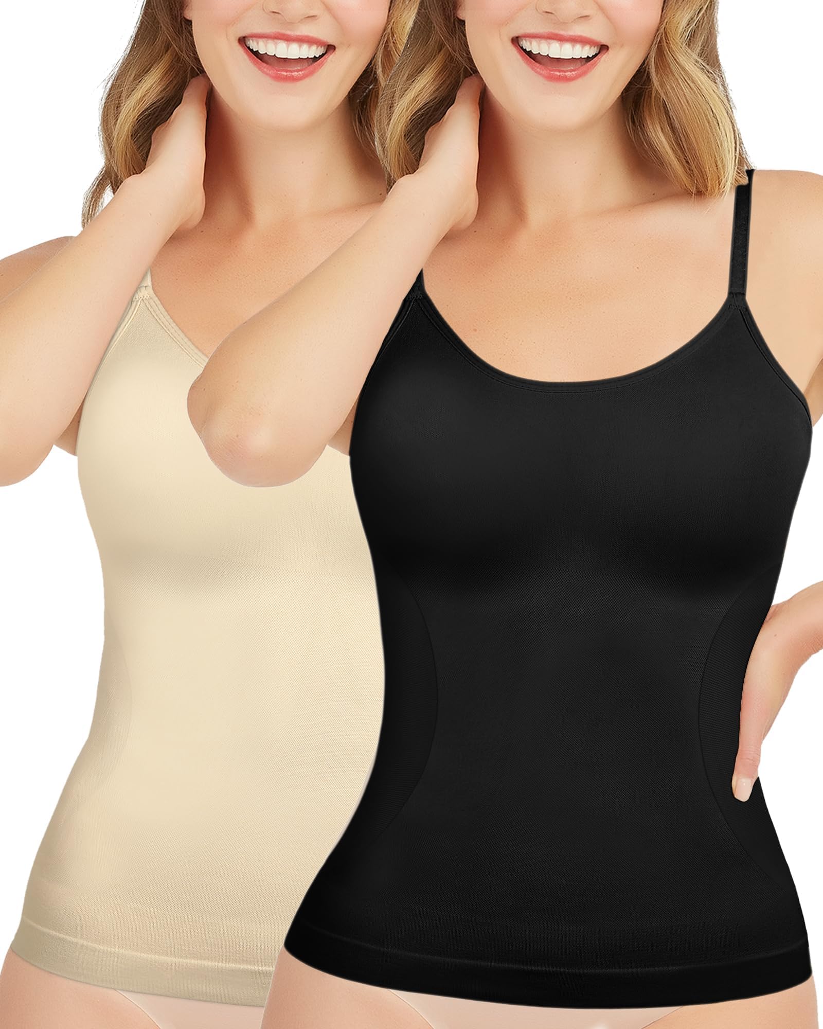 AURUZA 2PCS Womens Shapewear Tummy Control Scoop Neck Camisole Tops for Women Seamless Compression Tank Top Regular Plus Size